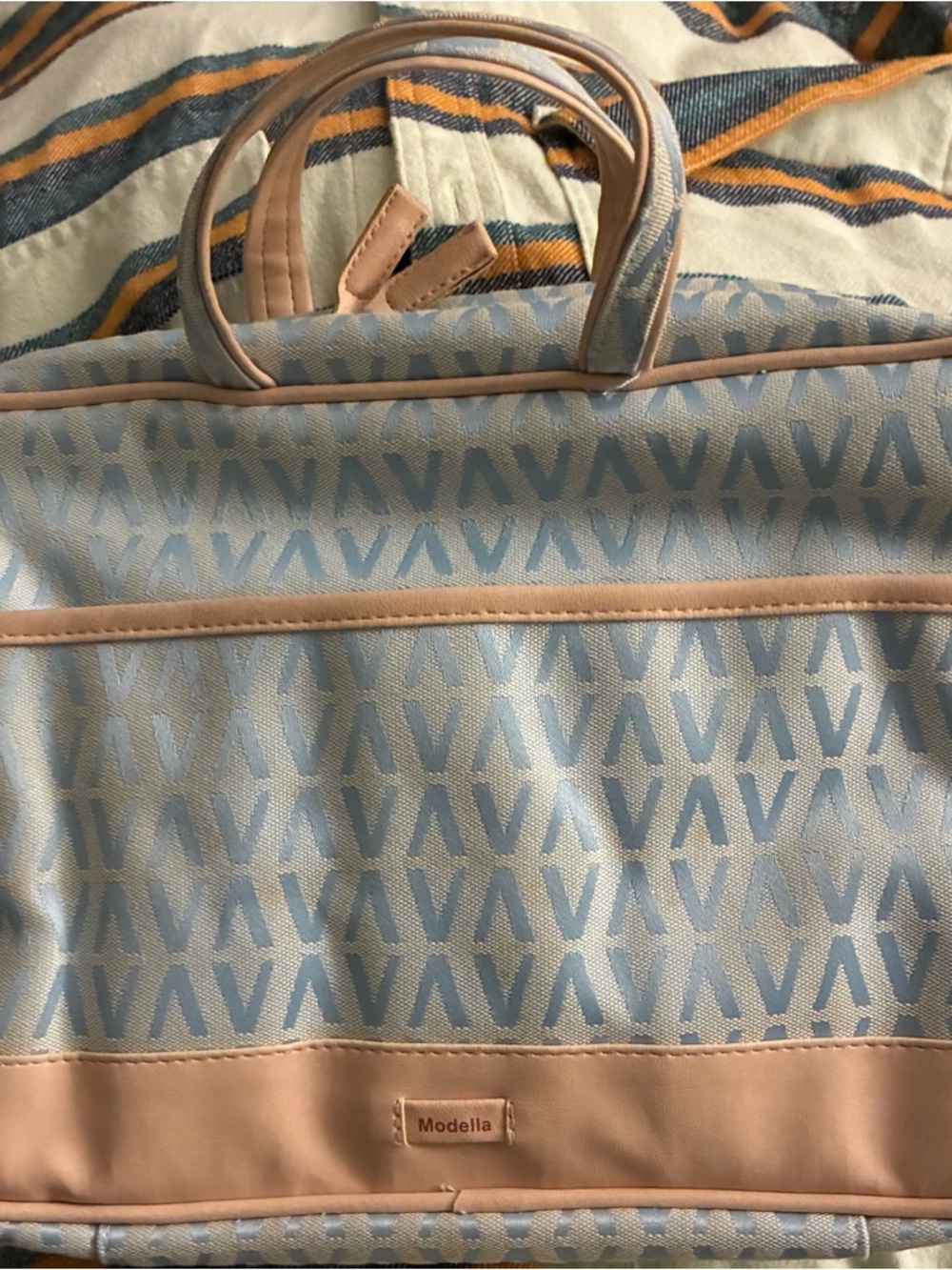 Modella Pale Blue & Blush Patterned Travel Toiletry Tote